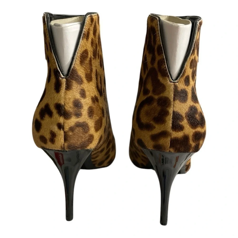 Marc Fisher LTD MLFaye Brown Calf Hair Leopard Booties Side Zipper Women 9.5M